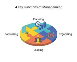 The Four Functions of Management for planning, organizing, leading and controlling vector