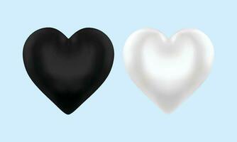 Vector realistic 3d black and white heart illustration