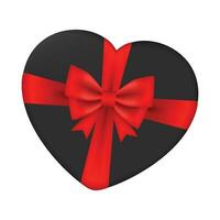 Vector heart shaped gift box and red satin ribbon isolated on white