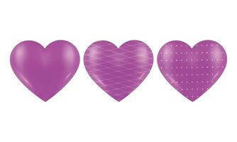 Vector Set of 3d purple hearts with pattern elements