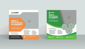 Plumbing service social media post design. Professional plumbing service flyer poster template vector