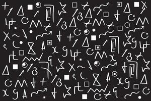 Hand drawn line signs and Doodle scribble white on black ground. vector