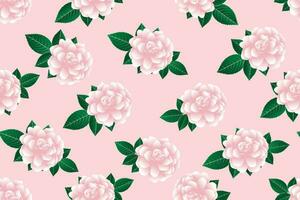 Illustration of pink rose flower with leaves on pink background. vector