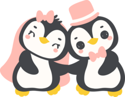 söt pingvin par, brud och brudgum, bröllop tecknad serie djur- illustration png
