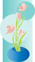 Illustration of the tulips flower in pot with soft green circle color on green gradient vertical background. vector