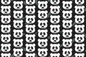 illustration pattern of panda head with bamboo leaves on black background. vector