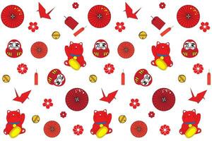 Illustration Pattern of the lucky cats and object on white background. vector