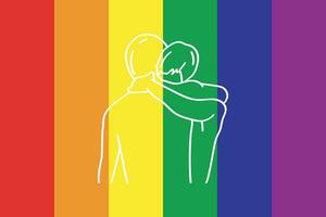 Illustration, White line the hugging people of LGBTQ with lgbtq color background. vector