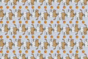 Illustration pattern of cats cudding with ball color on soft blue background vector