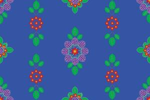 Illustration, pattern of raspberry with flower and leaf on blue background. vector