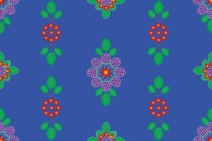 Illustration, pattern of raspberry with flower and leaf on blue background. vector