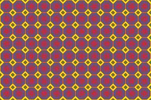 illustration abstraction of red flowers in blue octagon pattern with yellow background. vector