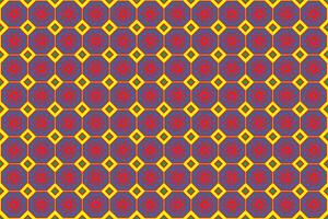 illustration abstraction of red flowers in blue octagon pattern with yellow background. vector