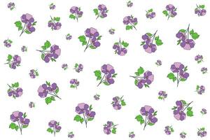 Illustration Pattern of the violet flower with leaves on white background. vector