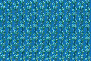 Illustration Pattern of the blue flower with leaves on blue background. vector