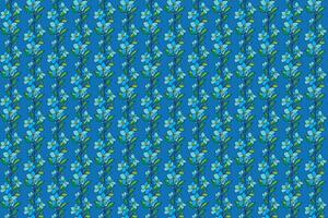 Illustration Pattern of the blue flower with leaves on blue background. vector