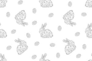 illustration pattern triangle line of rabbit and easter eggs on white background vector