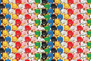 Illustration pattern of the lucky color cats on white background. vector