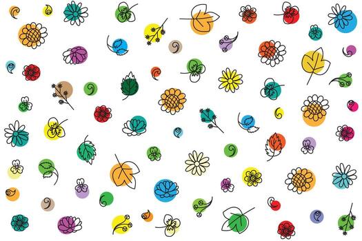 Illustration Pattern line of the flower and leaves with circle color on white background. vector