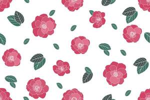 Illustration, pattern of the Camellia flower with leaf on white background. vector