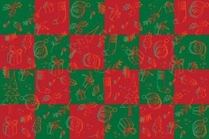 ilustración degradado línea objeto de Navidad temporada en verde y rojo mesa antecedentes. vector