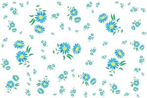 Illustration Pattern of the blue flower with leaves on white background. vector