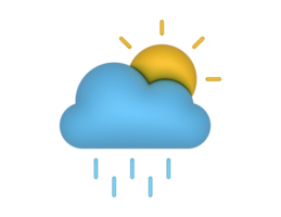 3d amarillo Dom y azul lluvia nube en un transparente antecedentes png