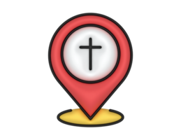 3d rojo ubicación marcador de posición y Iglesia firmar en un transparente antecedentes png