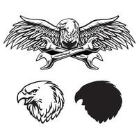 Eagle with wrench vector set illustration