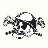 Skull construction with crossed hammer vector art