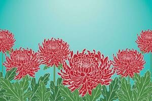 Illustration of Red Chrysanthemum flower with leaf on soft blue gradient background. vector