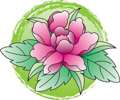 Illustration of abstract pink flower on green circle background. vector