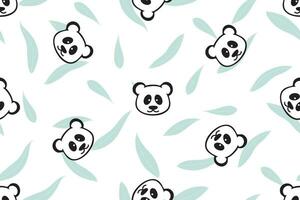 illustration pattern of panda head with bamboo leaves background. vector