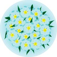 Illustration, The forget me not flower on soft blue circle background. vector