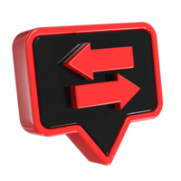a red and black speech bubble with an arrow pointing in different directions png