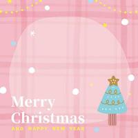 Cute illustration Christmas tree on pink plaid background.holiday poster packaging sale banner vector