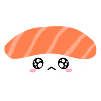 söt lax sushi karaktär maskot söt tecknad serie illustration japansk mat japansk klistermärke png