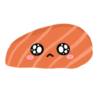 carino salmone sashimi portafortuna personaggio kawaii cartone animato illustrazione giapponese cibo giapponese etichetta png