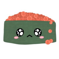 söt inte jag heller rom ikura nigiri sushi maskot karaktär söt tecknad serie illustration japansk mat japansk klistermärke sushi klistermärke png