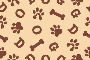 Seamless pattern. Background of the word dog and paw print. Vector illustration