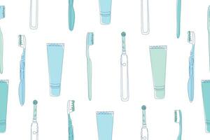 Seamless pattern of toothbrushes and toothpaste. Vector. Vector illustration