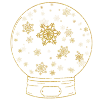 Golden Christmas snow globe with snowflakes. Christmas icon. Design for decorating,background, wallpaper, illustration. png