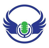 Wing podcast vector logo design icon. Podcast flying logo illustration.