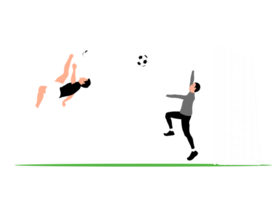 zwei Menschen sind spielen Fußball im Vorderseite von das Tor png