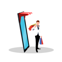 man with shopping bags and a phone icon png