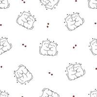 Seamless vector pattern. Cute fat kitties hugging, hearts. Valentine's Day pattern, animals in love