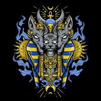 Sacred anubis with cat inside totem vector