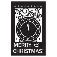 Christmas Card template with clock, papercut style, laser cutting file vector