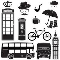 Vector set of London attractions. a set of vector silhouette illustrations of the sights of London, England.