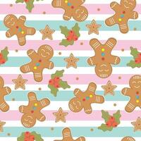 Christmas festive pattern with gingerbread man, vector illustration in cartoon style